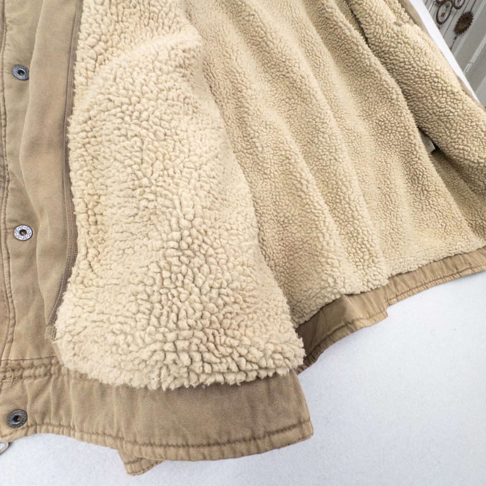 Levis Mens XL Sherpa Lined Field Jacket Tan Cotton Military Utility Coat - Picture 9 of 12